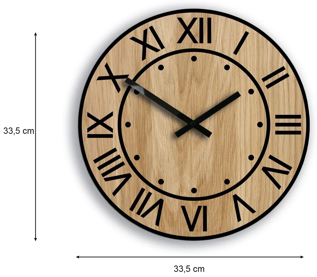 Drevené nástenné hodiny Artur 33 cm dub prírodný/čierny