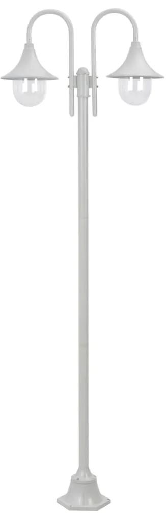 vidaXL Záhradná stĺpová lampa E27 220 cm hliníková 2 lampáše biela