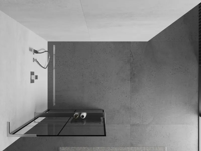 Mexen Kioto+ L, sprchová zástena Walk-In s poličkou a vešiakom 90 x 200 cm, 8mm číre sklo čierny vzor, chrómový profil, 800-090-123-01-77