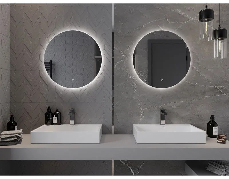 Mexen Erg, okrúhle LED podsvietené kúpeľňové zrkadlo 60 cm, 6000K, vykurovacia podložka proti zahmlievaniu, 9823-060-060-611-00