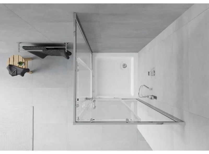 Mexen Rio, štvorcový sprchovací kút s posuvnými dverami 70(dvere) x 70(dvere) x 190 cm, 6mm číre sklo, chrómový profil + biela sprchová vanička RIO, 860-070-070-01-00-4510