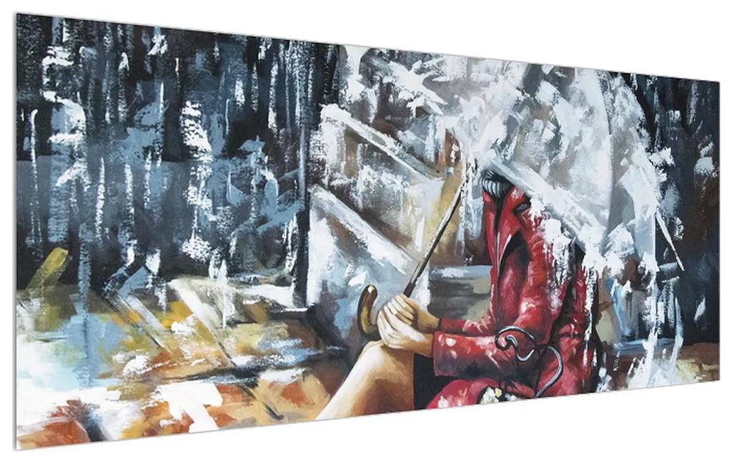 Obraz ženy pod dáždnikom (120x50 cm)