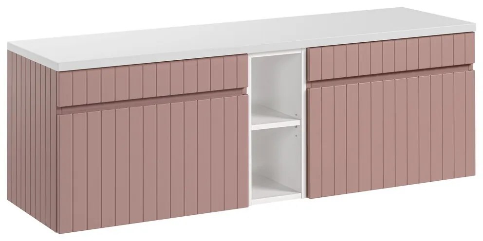 Závesná skrinka pod umývadlo Iconic s doskou 140 cm biela/ružová