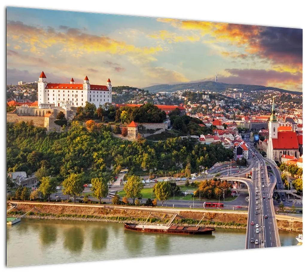 Sklenený obraz - Panorama Bratislavy, Slovensko (70x50 cm)