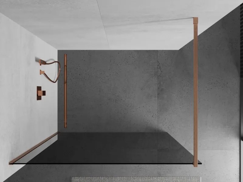 Mexen Kioto, sprchová zástena Walk-In 110 x 200 cm, 8mm šedé sklo, medený matný profil, 800-110-101-65-40
