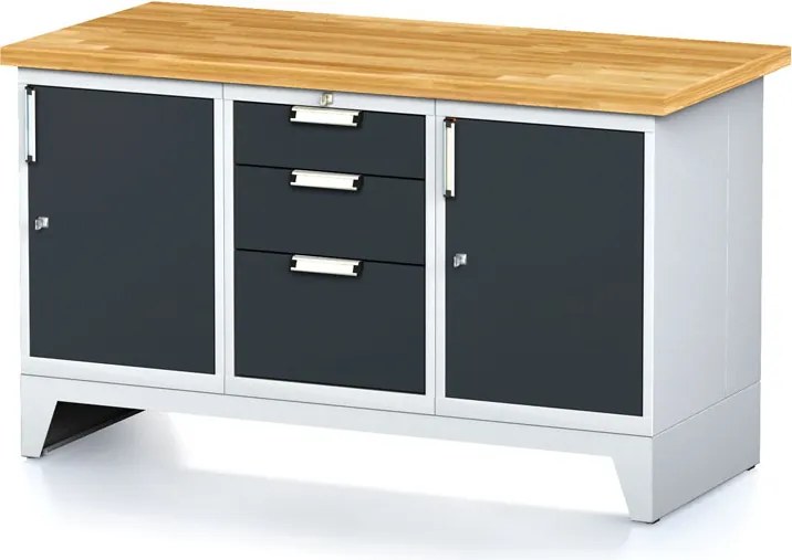 Dielenský stôl MECHANIC I, 2 skrinky a zásuvkový box na náradie, 3 zásuvky, 1500x685x880 mm, grafitové dvere