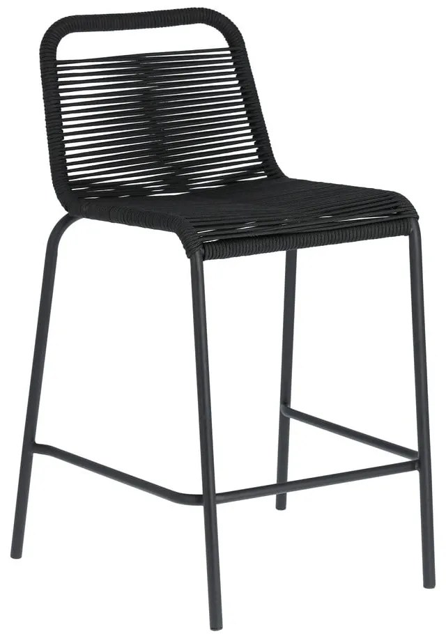 Čierna barová stolička s oceľovou konštrukciou Kave Home Glenville, výška 62 cm
