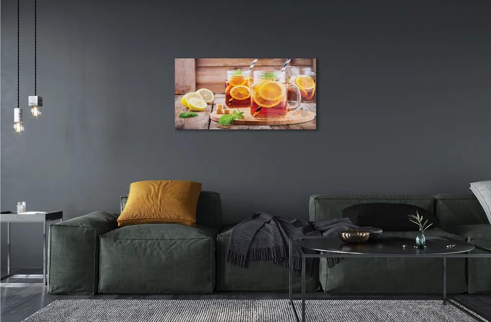 Obraz na skle Ice Tea citrusové slamky 125x50 cm