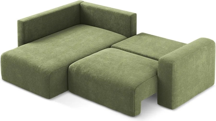 Zelená ženilková rozkladacia/s úložným priestorom rohová pohovka (ľavý roh/do L) Kona – Makamii