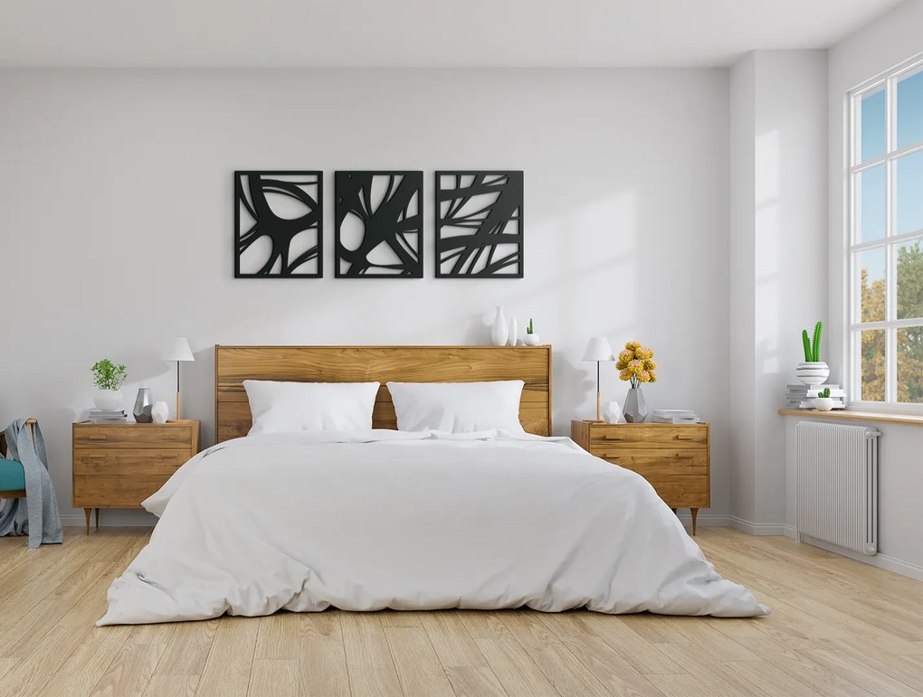 drevko 3-dielny drevený obraz Moderna Rozmer obrazu: 24,5 x 65 cm, Farba dekorácie: Čierna