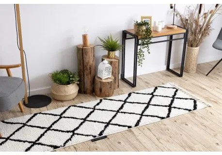 Behúň BERBER CROSS, biela - strapce, do kuchyne, predsiene, chodby, haly Veľkosť: 60x250cm