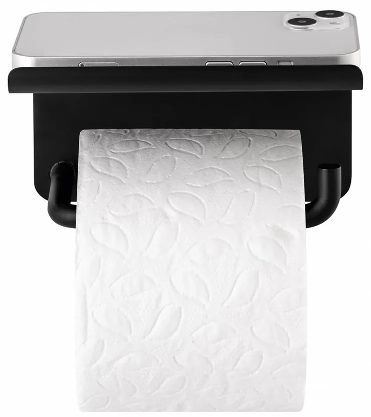 Blomus Držiak na toaletný papier s poličkou MODO čierna