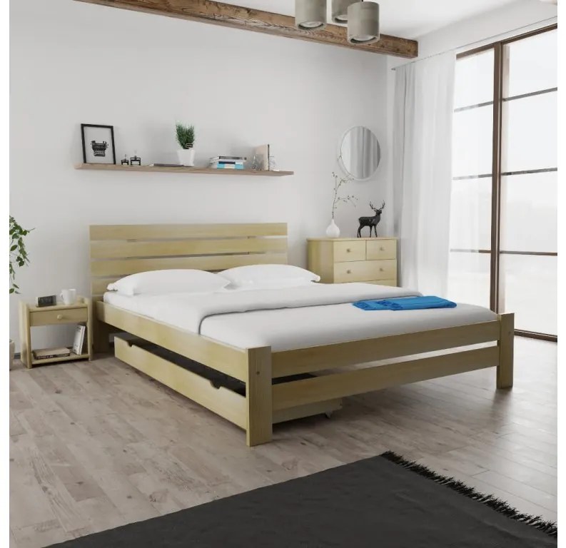 Posteľ PARIS zvýšená 160x200 cm, borovica Rošt: S latkovým roštom, Matrac: Matrac DELUXE 10 cm