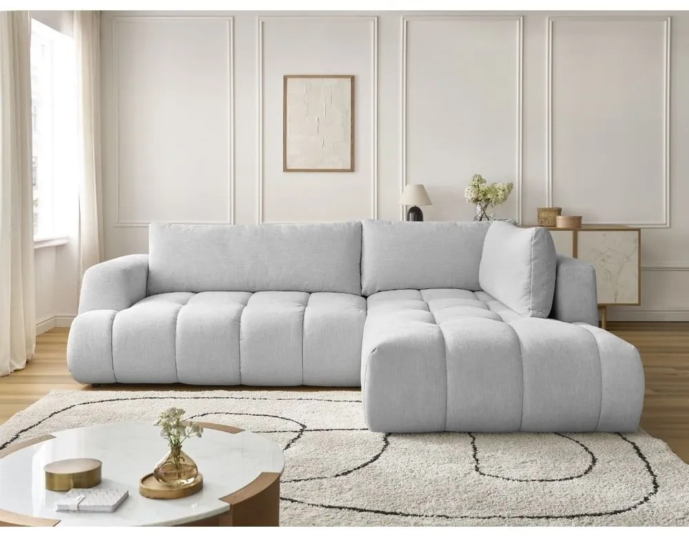 Svetlosivá rozkladacia/s úložným priestorom rohová pohovka (pravý roh/do L) Fuji – Bobochic Paris