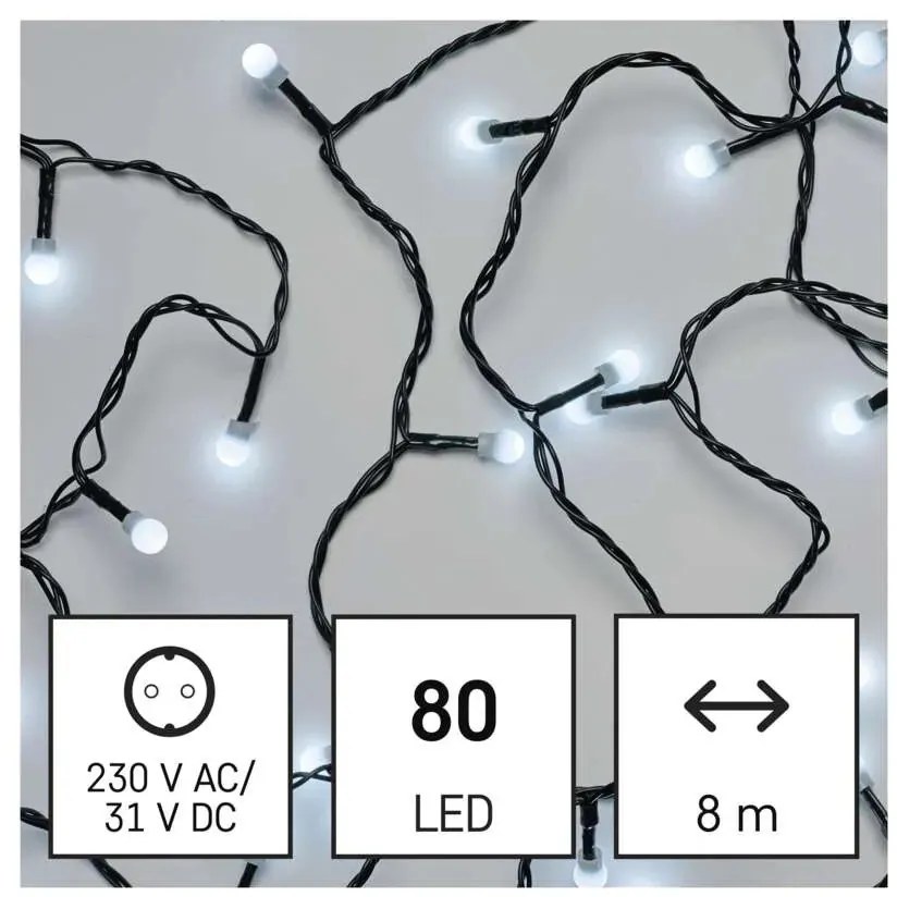 Vianočná reťaz LED 8 m, studená biela