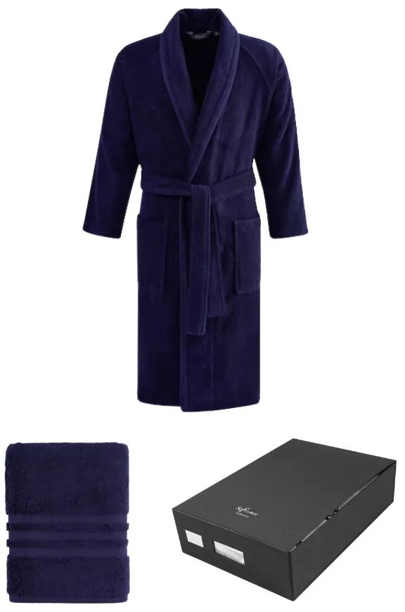 Soft Cotton Luxusný pánsky župan PREMIUM s uterákom 50x100 cm v darčekovom balení Modrá S + uterák 50x100cm + box