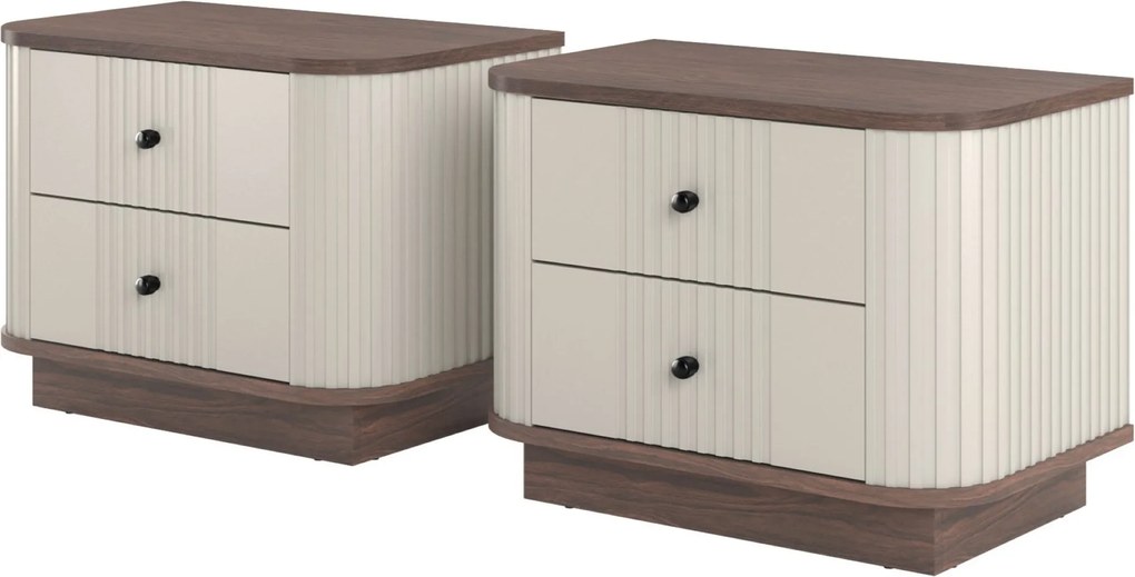 Súprava nočných stolíkov Vesper 56 cm - kašmír / orech / čierne úchytky