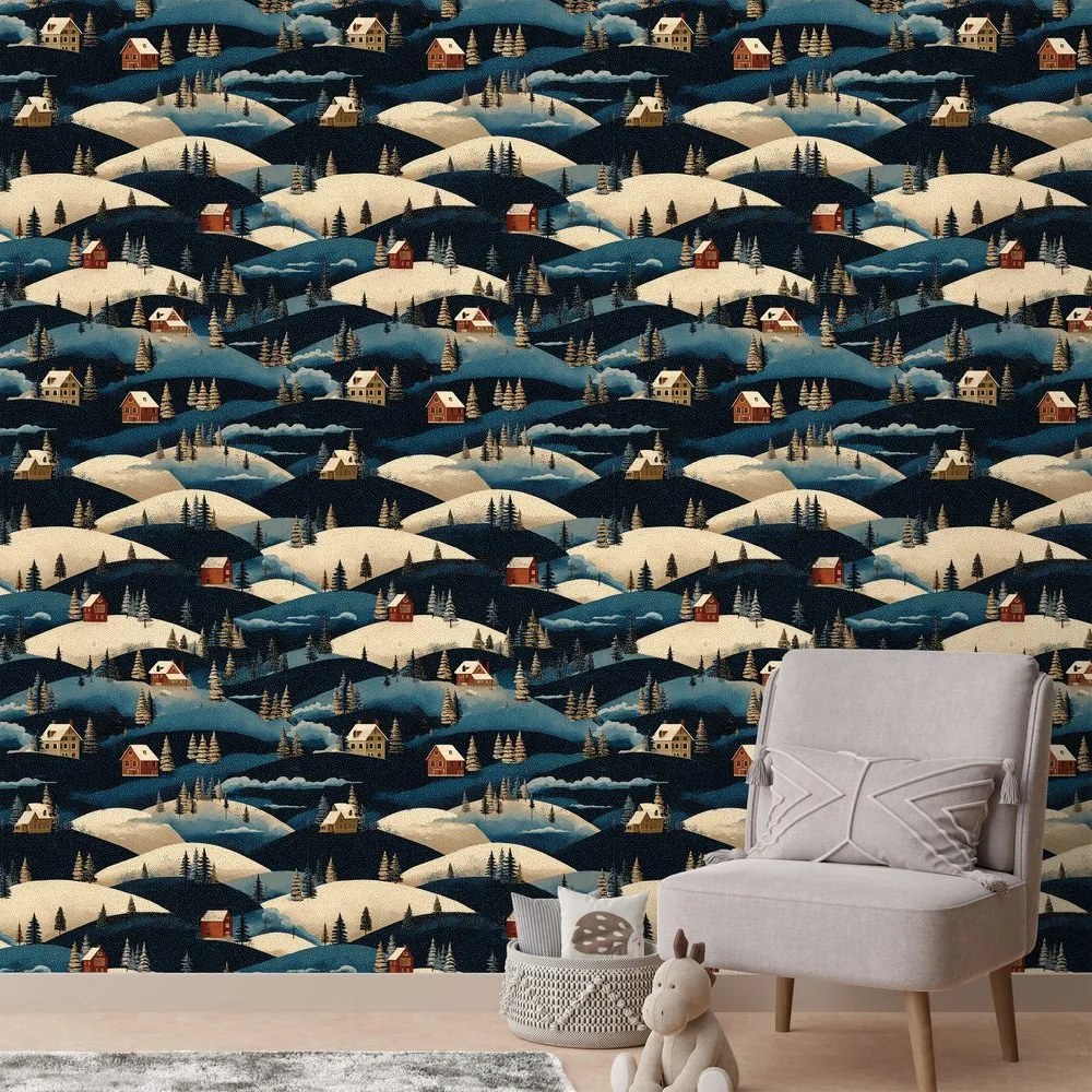 Tapeta zimná dedina v horách