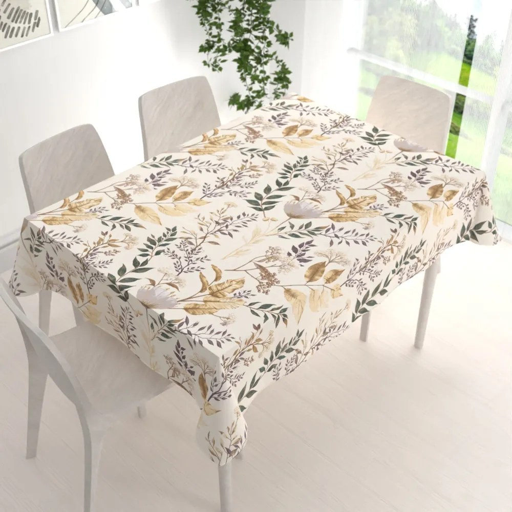Biante Bavlnený obdĺžnikový obrus Sandra SA-544 Jesenné vetvičky na krémovom 50x100 cm