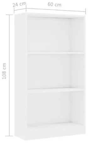 vidaXL Knižnica s 3 policami, lesklá biela 60x24x108 cm, drevotrieska-