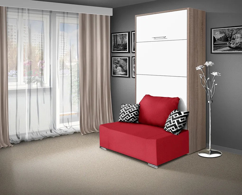 Nabytekmorava Sklápacia posteľ s pohovkou VS 21058P 200x90 farba pohovky: Červená, Typ farebného prevedenia: Orech / dvere orech