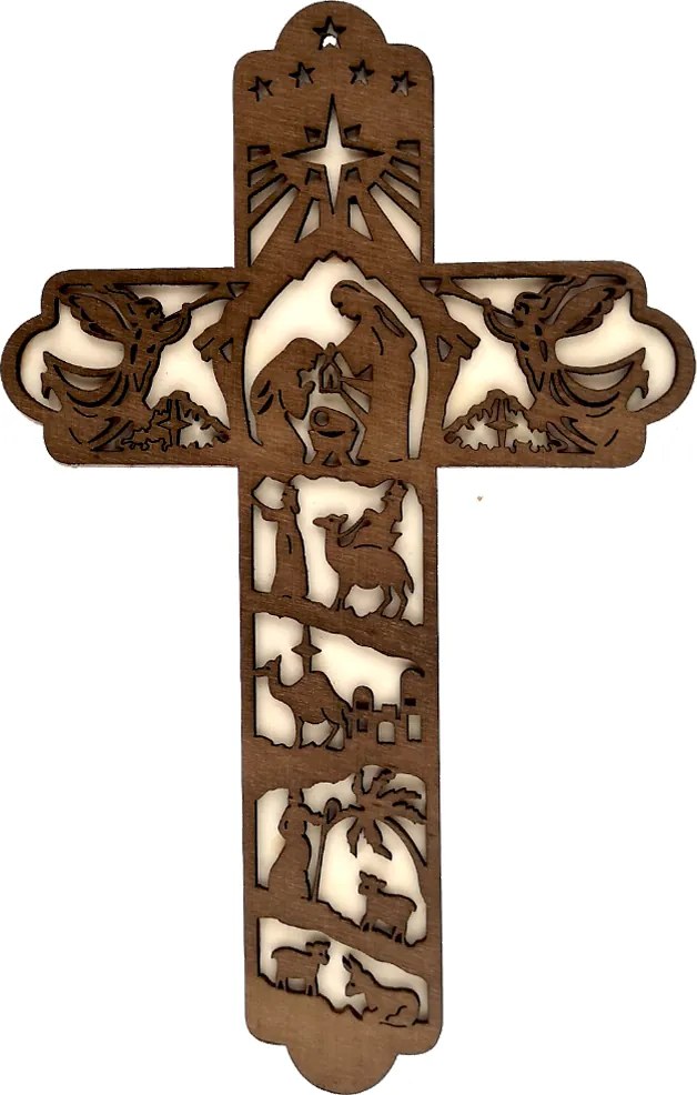 AMADEA Drevený kríž s motívom betlehema 25 cm