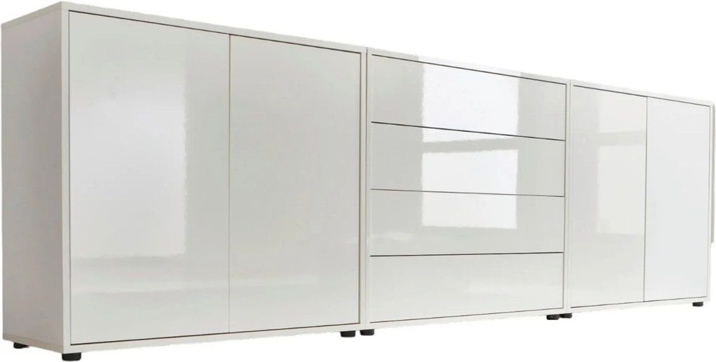 XXXLutz ŠIROKÁ KOMODA, biela, biela s vysokým leskom, 237/73/33 cm MID.YOU - Komody - 001067002601