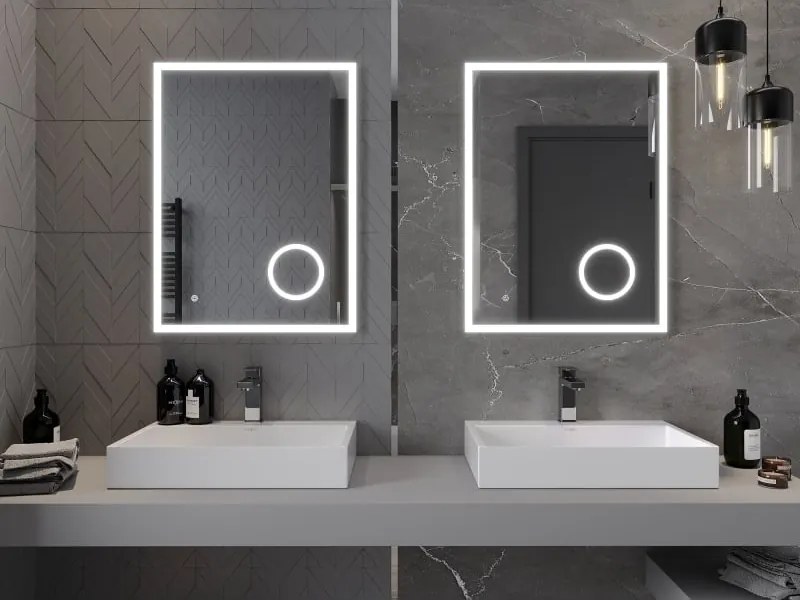Mexen Kala kúpeľňové zrkadlo s podsvietením a kozmetickým zrkadielkom 60 x 80 cm, LED 6000K, anti-pára