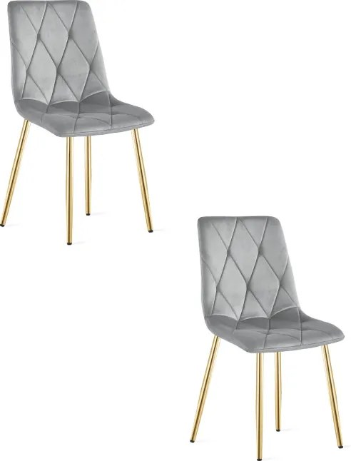 Sada dvoch jedálenských stoličiek LIBRA zamatové, svetlosivé / zlaté nohy (2 ks)