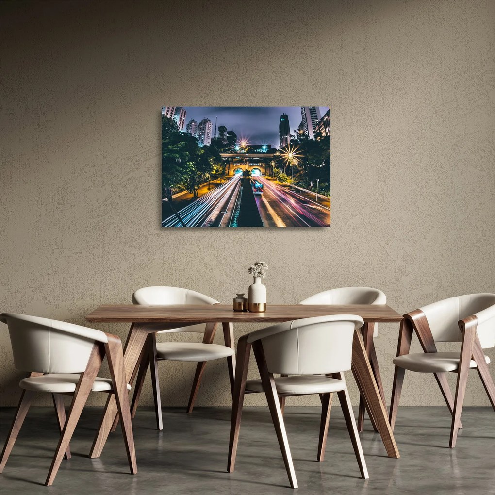 Sklenený obraz nočného mesta (70x50 cm)