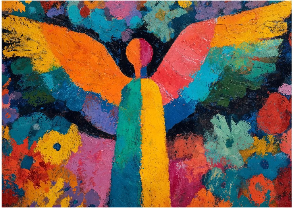 Obraz - Abstraktný anjel s kvetmi (70x50 cm)