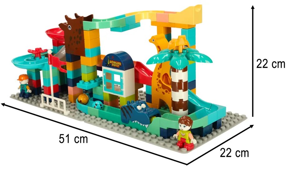 KIK Stavebné bloky guľôčková dráha 147 dielov - Dinosaur Park, kreatívne kocky 3+ - BIBI-INN