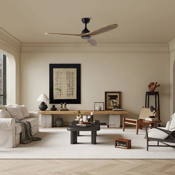 ZEVENTI - Stropný ventilátor LAURIA Wi-Fi Tuya čierna/dub + diaľkové ovládanie