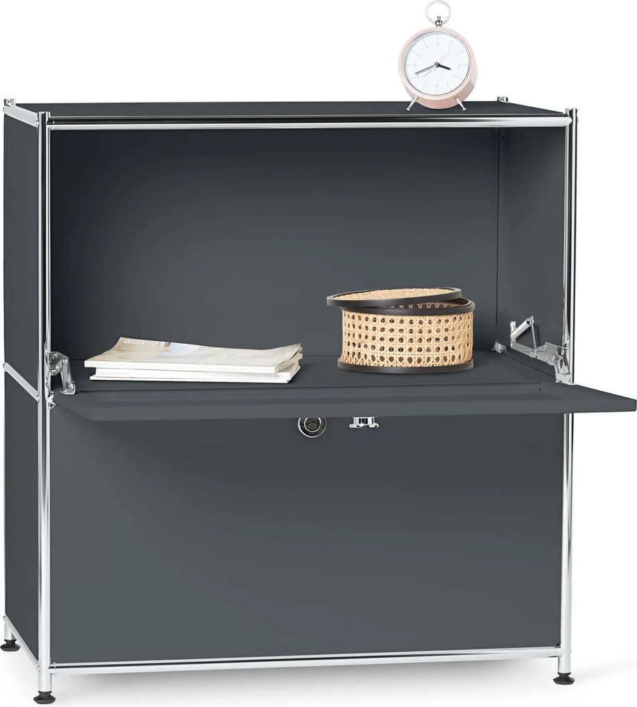 Nízka kovová odkladacia skrinka »CN3« s výklopnými priehradkami, sivá