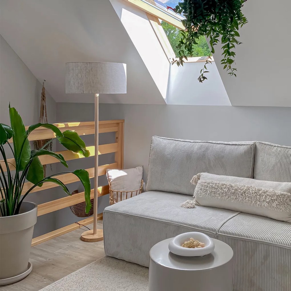 Rustikálna stojaca lampa drevená s hnedým tienidlom - Mels