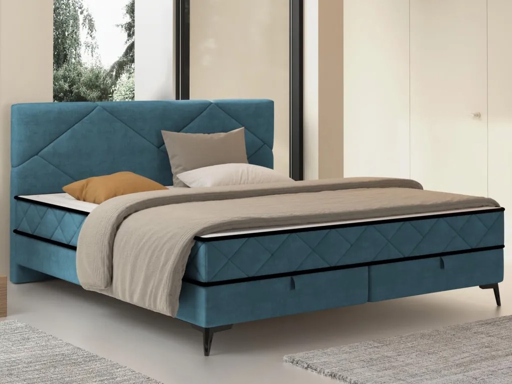 Posteľ Parana 160x200 cm, modrá aqua zamatová látka
