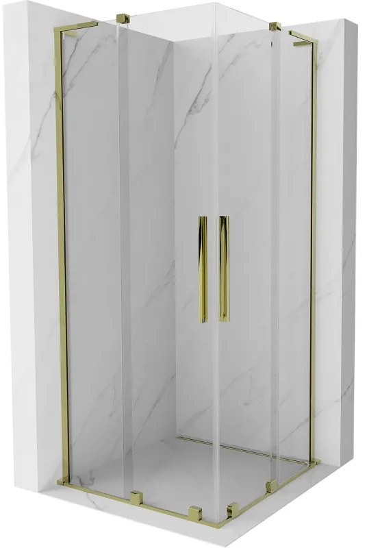 Mexen Velar L Duo, sprchový kút s posuvnými dverami 90 x 90 cm, 8mm číre sklo, zlatá lesklá, 871-090-090-02-03-50