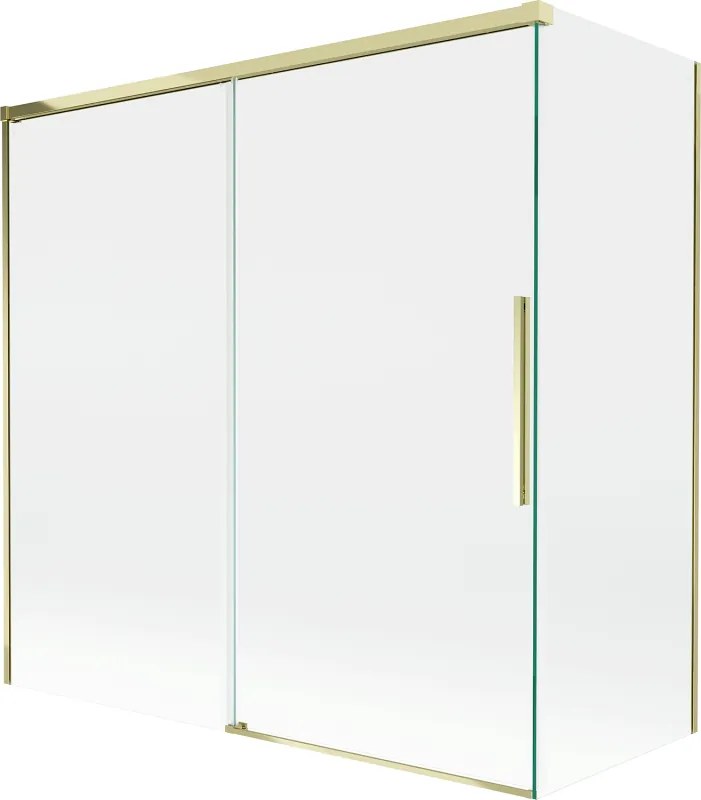 Mexen Rox, 2-krídlová posuvná vaňová zástena 160 + 80 x 150 cm, 8mm číre sklo, zlatý lesklý profil, 8C9-160-080-50-00