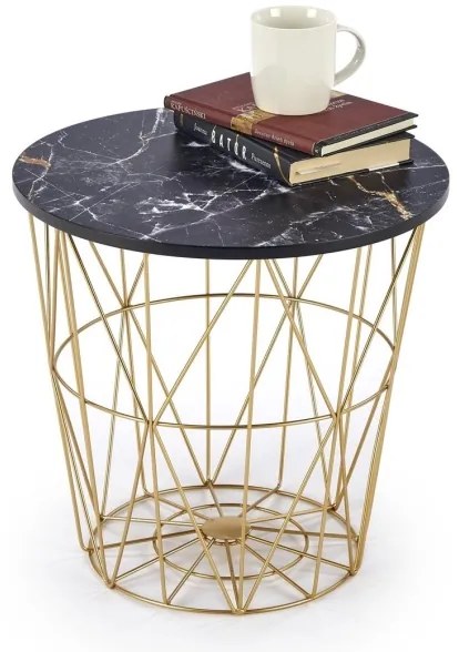 Konferenčný stolík HARISSA 41x42 cm zlatá/čierny dekor mramoru