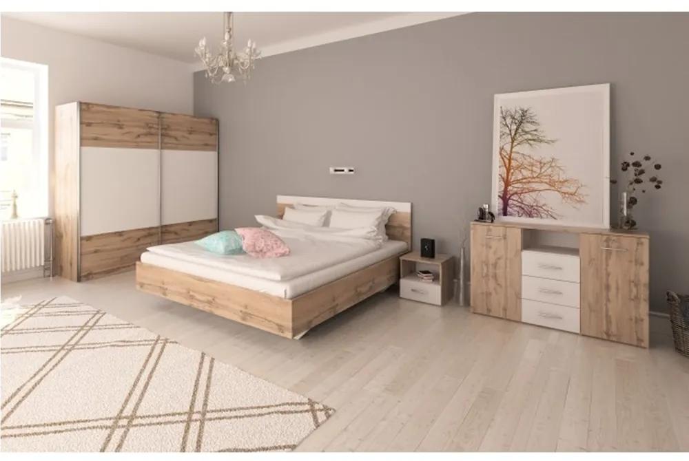 Spálňový komplet (posteľ 160x200 cm), dub wotan/biela, GABRIELA NEW