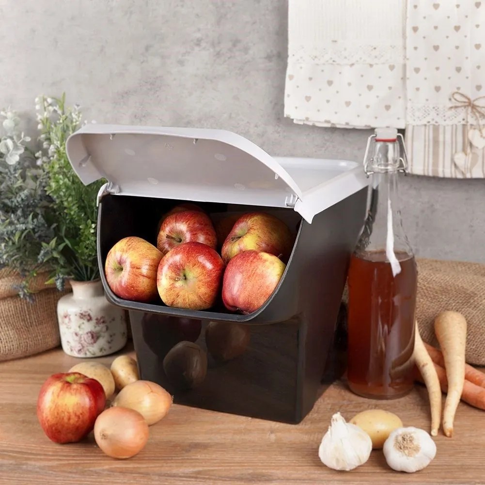 VILDE Sada 2ks úložných boxov VEGBOX na zemiaky a zeleninu s vetraním, VEGBOX čierny+sivý (14l )