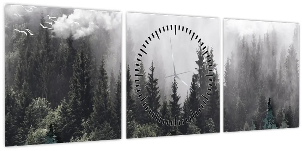 Obraz - Les s ilustrovanými prvkami (s hodinami) (90x30 cm)