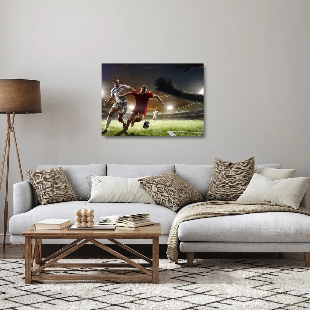 Sklenený obraz - Futbalisti v akcii (70x50 cm)