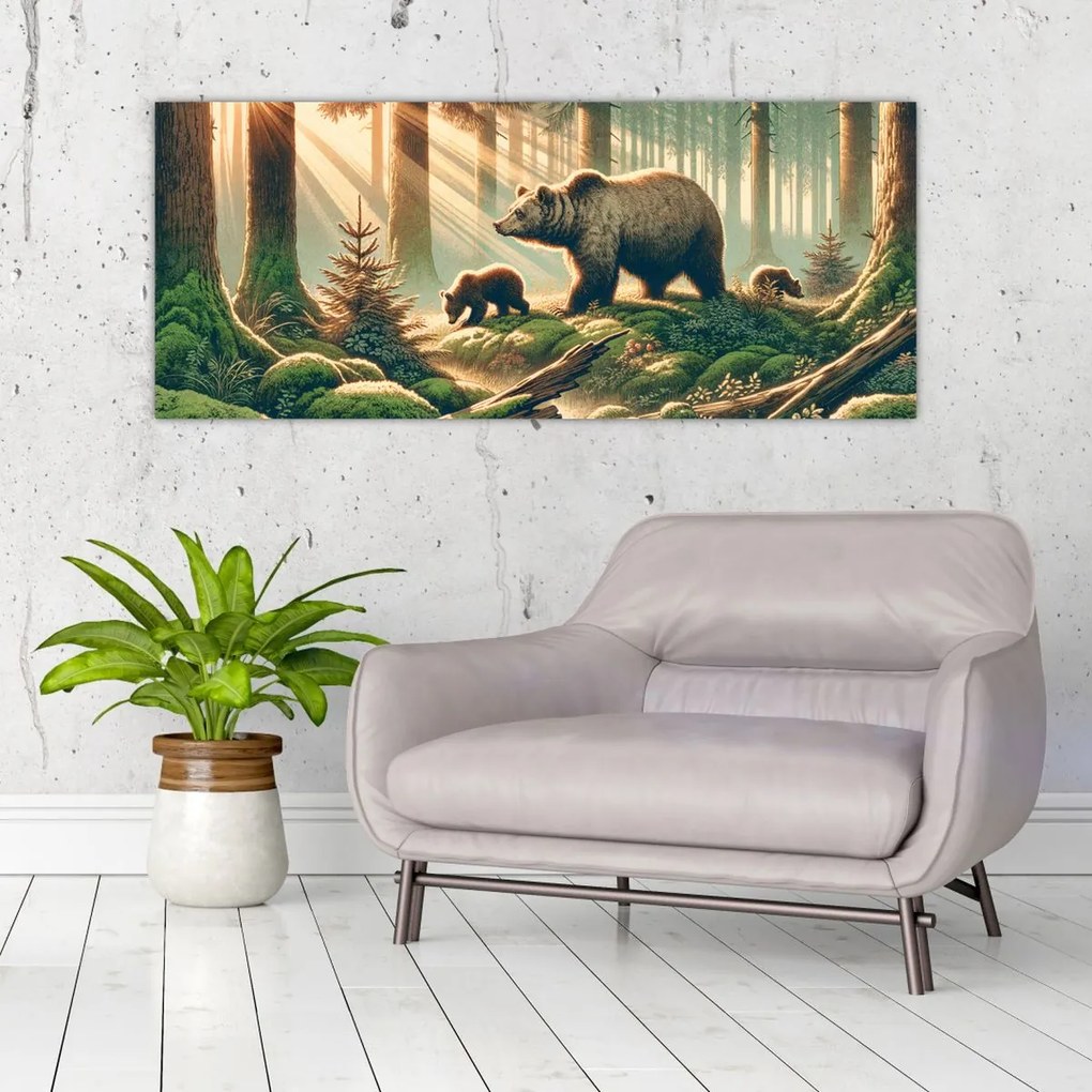 Obraz - Medvede v lese (120x50 cm)