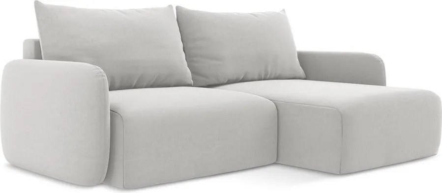 Svetlosivá zamatová rozkladacia/s úložným priestorom rohová pohovka (pravý roh/s leňoškou) Kalena – Makamii