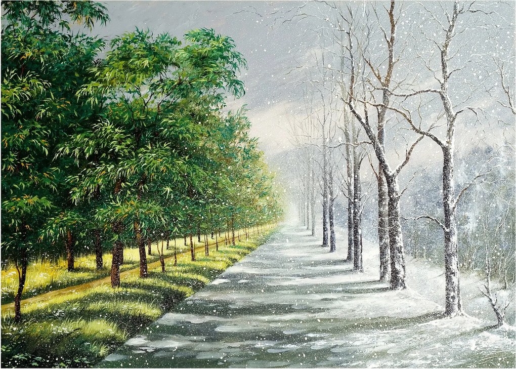 Sklenený obraz - Zima versus leto (70x50 cm)