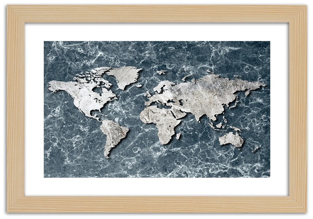 Gario Plagát Mapa sveta na mramore Farba rámu: Bez rámu, Rozmery: 30 x 20 cm