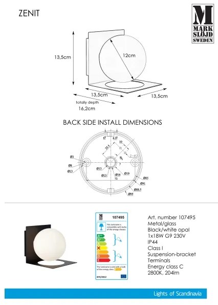 Markslöjd 107495 - Kúpeľňové nástenné svietidlo ZENIT 1xG9/18W/230V IP44
