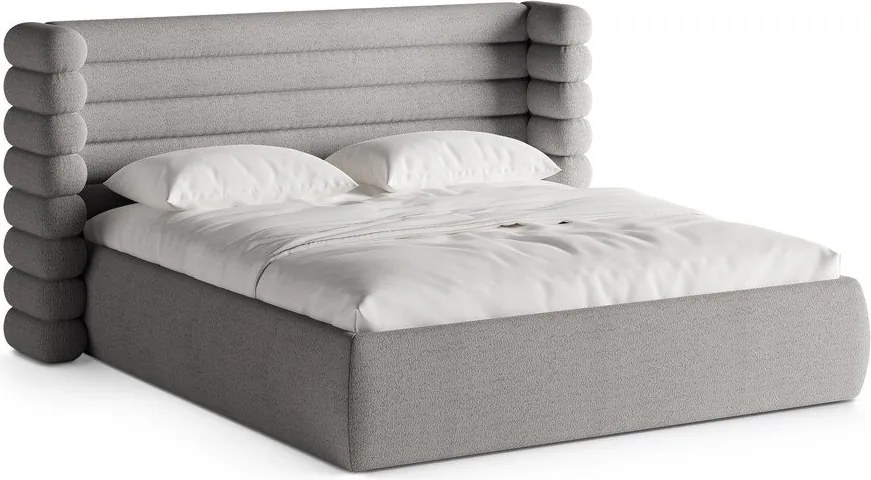 Sivá čalúnená dvojlôžková posteľ s úložným priestorom s roštom 180x200 cm Mount – Micadoni