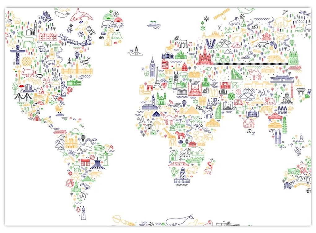 Sklenený obraz - Obrázková mapa (70x50 cm)